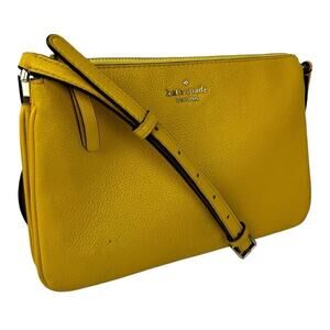 Kate Spade Jackson Triple Gusset Crossbody Bag Pebble Leather Vibrant Canary